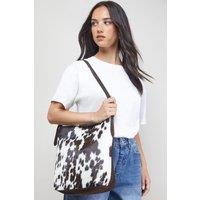 Oasis Women's Lilah Cow Print Pony Leather Slouch Bag in Brown