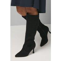 Wallis Women's Wide Fit Hazel Faux Suede Covered Buckle Stiletto Knee Boots in Natural Black | Size: 6