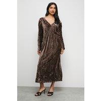 Warehouse Women's Burnout Velvet Batwing Midi Dress in Chocolate | Size: 10
