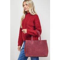 Oasis Women's Claudia Suede Tote Bag With Pocket in Dark Red