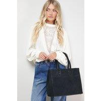 Oasis Women's Claudia Suede Tote Bag With Pocket in Black