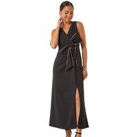 Roman Women's Petite Diamante Bow Trim Maxi Dress in Black | Size: 12