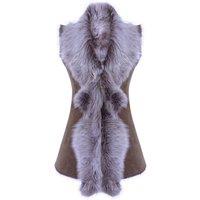 TruClothing Women's Long Taupe Shearling Sheepskin Waistcoat | Size: XL
