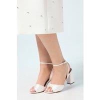 Oasis Women's Bridal Midyim Satin Ruched Front High Heel Block Heel Sandals in Ivory | Size: 8