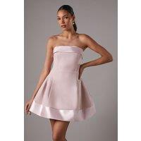 Bandeau Satin Detail Pleated Mini Dress