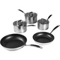 Prochef 5-Piece Stainless Steel Pan Set Lid Saucepans & Non-Stick Frying Pans in Silver