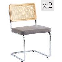 Nordlys Set of 2 Industrial Metal Cane Rattan Dining Chairs in Black