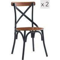 Nordlys Set of 2 Industrial Metal Wood Dining Chairs in Brown