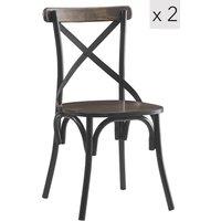 Nordlys Set of 2 Industrial Metal Wood Dining Chairs in Grey