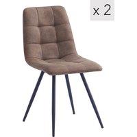 Nordlys Set of 2 Scandinavian Dining Chairs with Metal Buttoned Backrests in Brown