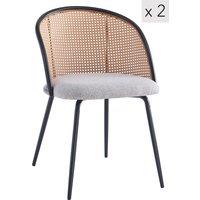 Nordlys Set of 2 Industrial Metal Cane Rattan Dining Chairs in Grey