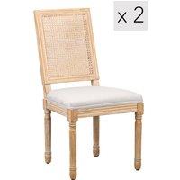 Nordlys Set of 2 Classic Dining Room Chairs Wood Cane Rattan Fabric in Light Grey