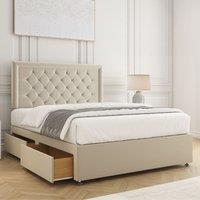 BSSPOKE Nova Divan Bed Set Plush 24 Headboard & 2Drawers Same Side &Mattress in Cream | Size: Single