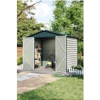 Living and Home 8x6 FT Metal Shed Garden Tool Storage Shed with Waterproof Apex Roof, Double Doors and Two Clear Windows for Nature Light, White
