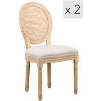 Nordlys Set of 2 Classic Dining Room Chairs with Cane Rattan Fabric in Light Grey