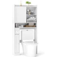 Gymax Over-the-Toilet Cabinet Toilet Paper Holder Sliding Door Open Shelves in White