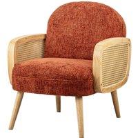 Nordlys Scandinavian Lounge Armchair with Wooden Frame & Caning in Red