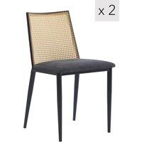 Nordlys Set of 2 Industrial Metal Cane Rattan Dining Chairs in Black