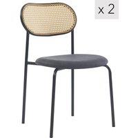 Nordlys Set of 2 Industrial Metal Cane Rattan Dining Chairs in Black
