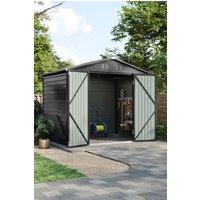 Living and Home 8x6 FT Metal Shed Garden Tool Storage Shed with Waterproof Apex Roof, Double Doors and Two Clear Windows for Nature Light, Black