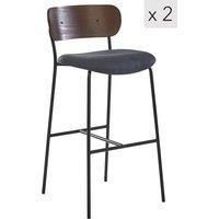 Nordlys Set of 2 Industrial Metal Wood Bar Stools in Black