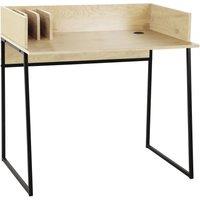 Nordlys Industrial Computer Desk with Wood Storage in Beige