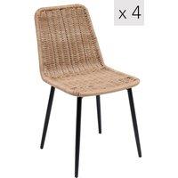 Nordlys Set of 4 Chairs with Metal Legs & Rattan in Brown