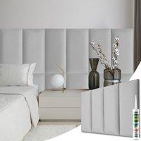 Novecrafto Set of 6 Soft Velvet Upholstered Wall Panels 60x30cm with Adhesive in Grey | Size: 60x30 cm