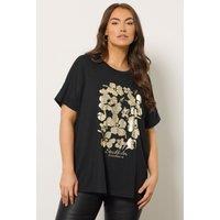 Evans Women's Floral Foil Detail Top in Black | Size: 26-28