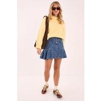 NastyGal Women's Buckle Pleated Denim Mini Skirt in Authentic Midwash | Size: 12