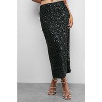 Warehouse Women's Tinsel Sequin Midaxi Skirt Co ord in Black | Size: 8