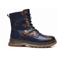IVACHY Women's Combat Boots- Chunky - Lace Up Ankle Boots- Zip Up Closure in Navy | Size: 7