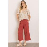 Klass. Women's Wide Leg Cropped Cotton Pull On Trousers in Orange | Size: 18