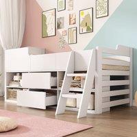 Matteo Cabin Bed Mid Sleeper Bed Frame Storage Kids Wooden bed in White | Size: Single