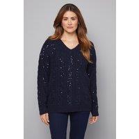 Wallis Women's Christmas Sequin Knitted Jumper in Navy | Size: Small