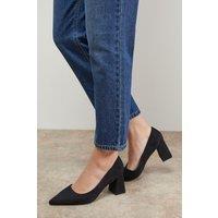 Oasis Women's Val Faux Suede Pointed High Block Heel Courts in Natural Black | Size: 6