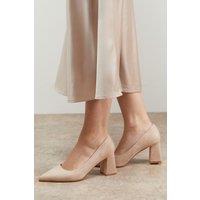 Oasis Women's Val Faux Suede Pointed High Block Heel Courts in Taupe | Size: 7