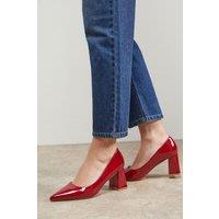 Oasis Women's Val Faux Patent Leather Pointed High Block Heel Courts in Cherry | Size: 4