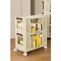 Living and Home 3-Tier Folding Rolling Fruit Vegetable Storage Trolley Cart Side Food Organizer with Wheels in White