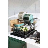 Living and Home 2-Tier Detachable Dish Drainer Rack Multifunctional Drainage Rack with Cup Holder and Kitchen Utensil Holder in Black
