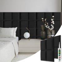 Novecrafto Set of 4 Soft Velvet Upholstered Wall Panels 30x30cm with Adhesive in Black | Size: 30x30 cm