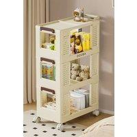 Living and Home 4-Tier Folding Rolling Storage Trolley Cart Multifunction Fruit Vegetable Organizer Rack Kitchen Home in White