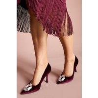 Coast Women's Livvy Velvet Brooch Detail High Heel Stiletto Court Shoes in Burgundy | Size: 4