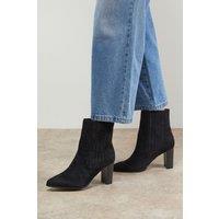 Oasis Women's Wide Fit Maria Faux Suede High Block Heel Pointed Chelsea Ankle Boots in Natural Black | Size: 7