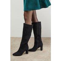 Oasis Women's Kora Faux Suede High Block Heel Pointed Knee Boots in Natural Black | Size: 6