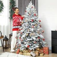 HOMCOM 6ft Artificial Christmas Tree with Snow, Hinged Xmas Tree in Green