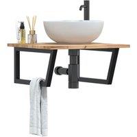 Berkfield Home Basin Shelf Wall Mounted Steel & Solid Wood Acacia in Brown