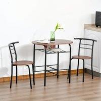 HOMCOM 3 Piece Bar Table Set 2 Stools Industrial Style Dining Room Storage in Light Brown
