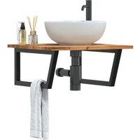 Berkfield Home Basin Shelf Wall Mounted Steel & Solid Wood Acacia in Brown