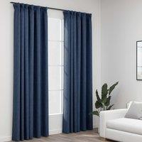 Berkfield Home Linen-Look Blackout Curtains with Hooks 2 pcs Blue 140x225 cm
